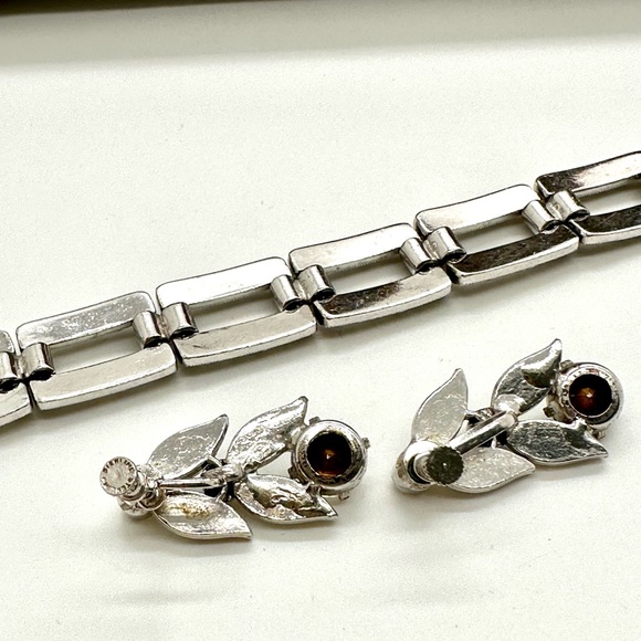 Vintage Rhinestone Bracelet & Sterling Earrings - Picture 6 of 11